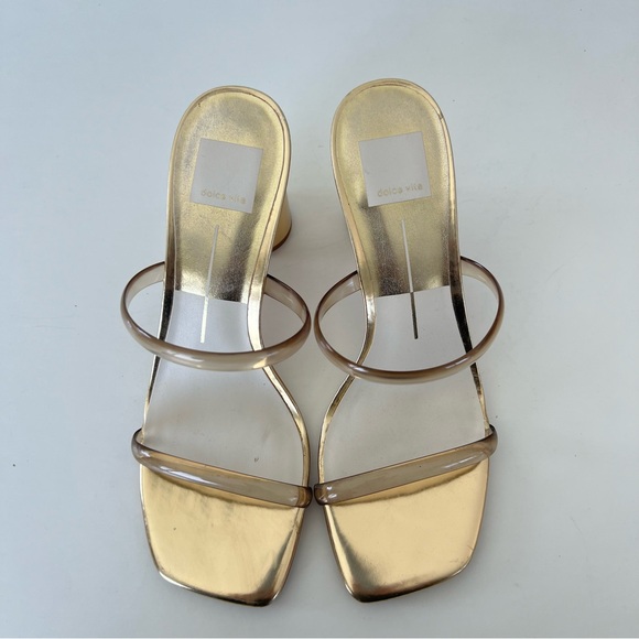 ♦️SOLD♦️DOLCE VITA Noles Gold w Clear Straps Open Toe Slides Slip On Heels Sanda - Picture 7 of 16